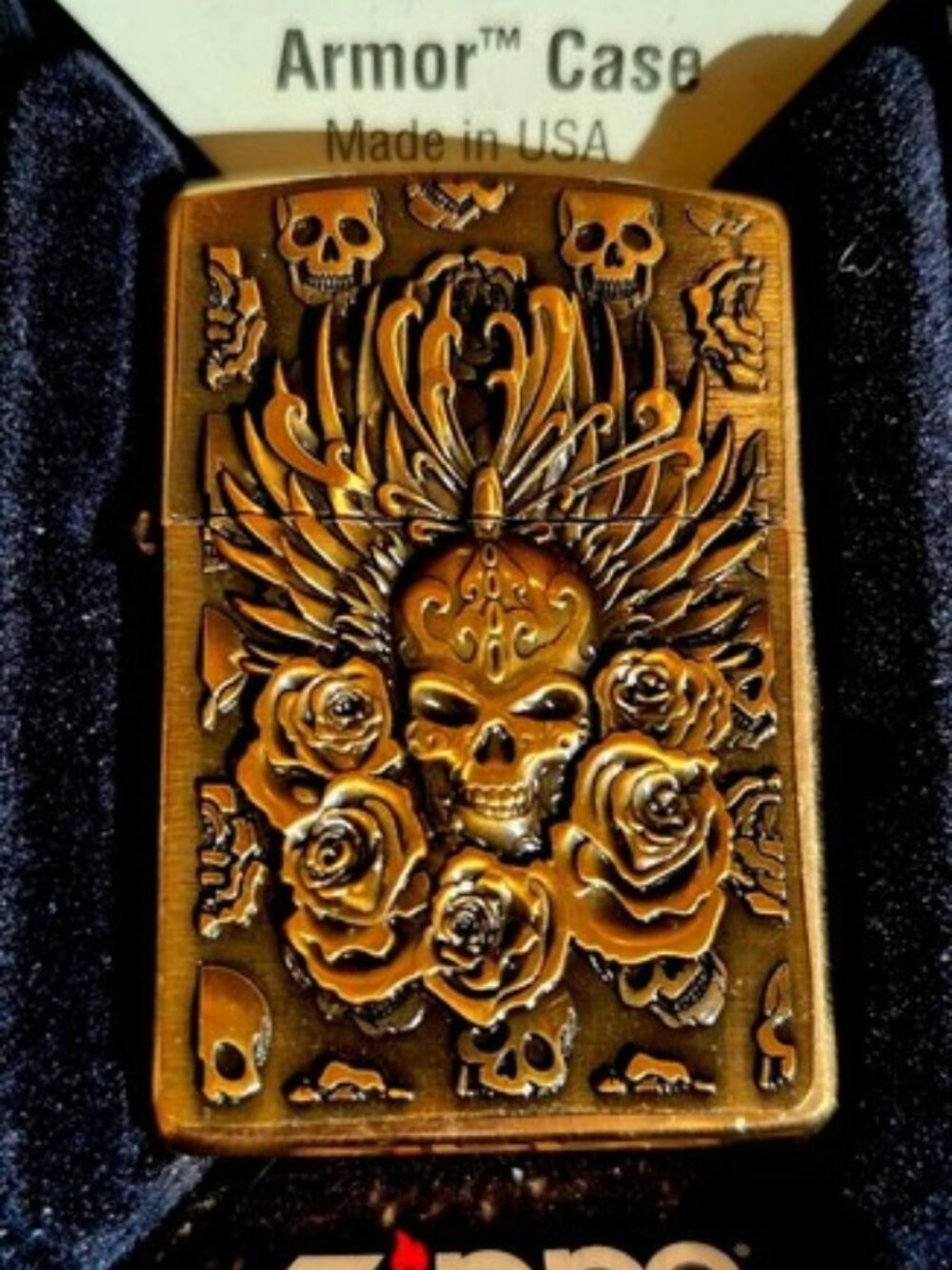 Armor Brass Skulls & Roses 3D Emblem Zippo Lighter
